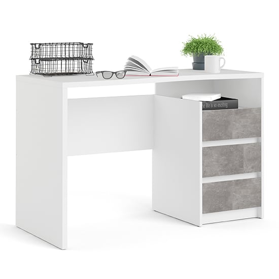 Read more about Frosk wooden computer desk with 3 drawers in white and grey