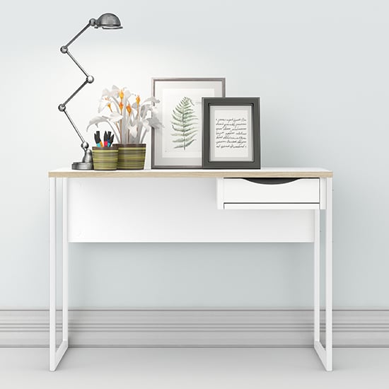 Read more about Frosk wooden computer desk in white with oak trim