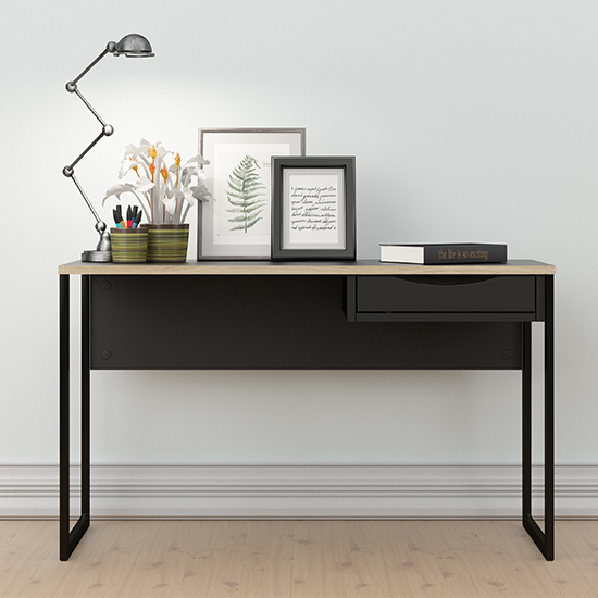 Read more about Frosk wide wooden computer desk in black with oak trim