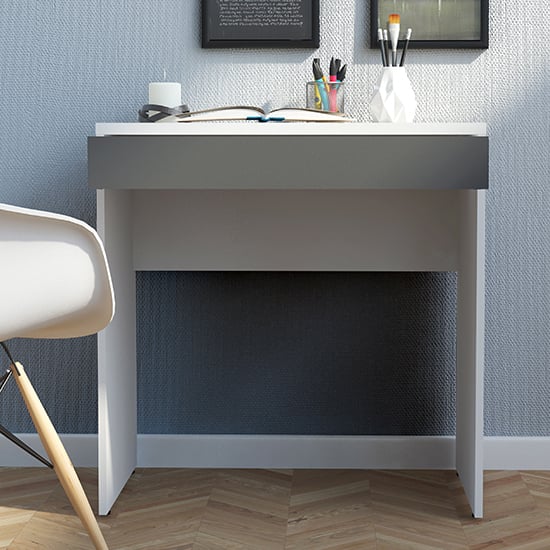 Read more about Frosk wooden 1 drawer computer desk in white and grey