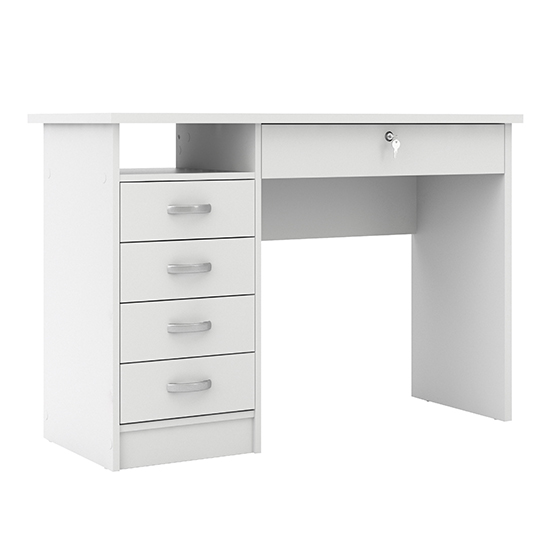 Photo of Frosk wooden 5 drawers computer desk in white