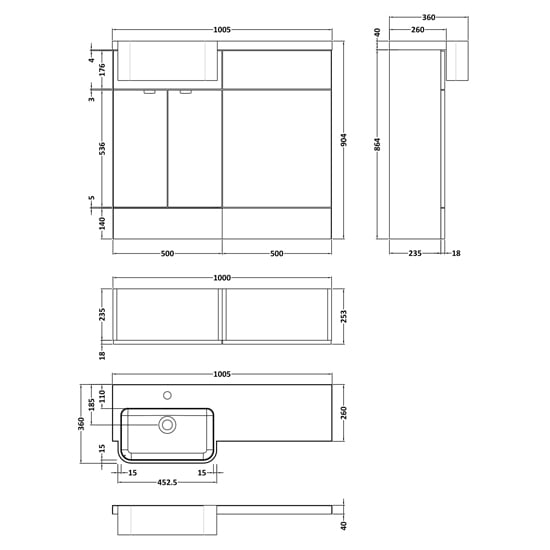 Fuji 100cm Left Handed Vanity With Round Basin In Grey Mist | Furniture ...