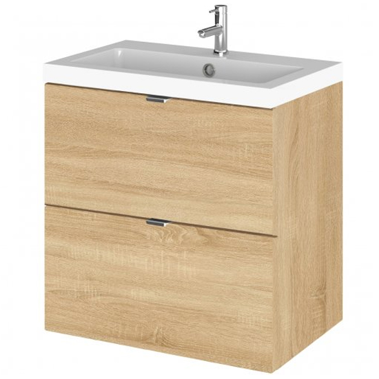 Product photograph of Fuji 50cm 2 Drawers Wall Vanity With Basin 1 In Natural Oak from Furniture in Fashion