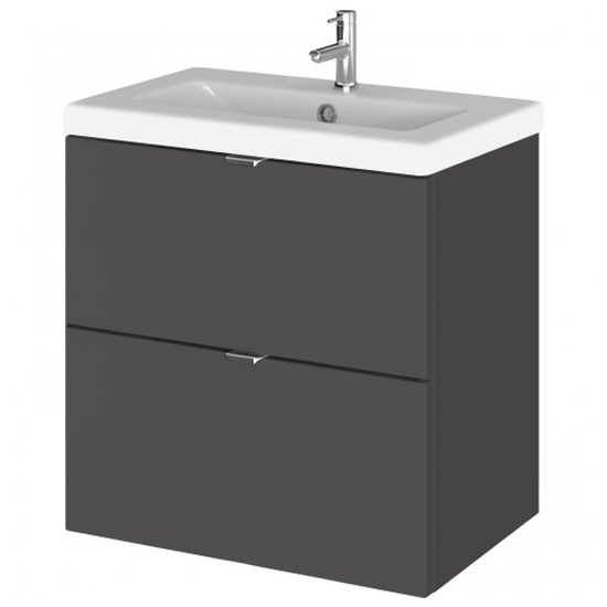 Product photograph of Fuji 50cm 2 Drawers Wall Vanity With Basin 2 In Gloss Grey from Furniture in Fashion