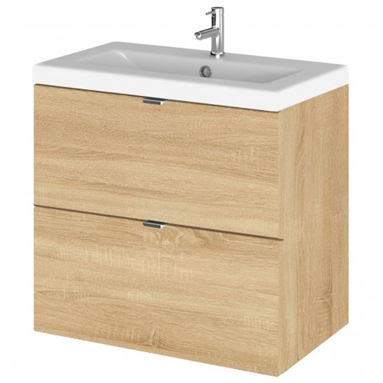 Product photograph of Fuji 60cm 2 Drawers Wall Vanity With Basin 2 In Natural Oak from Furniture in Fashion