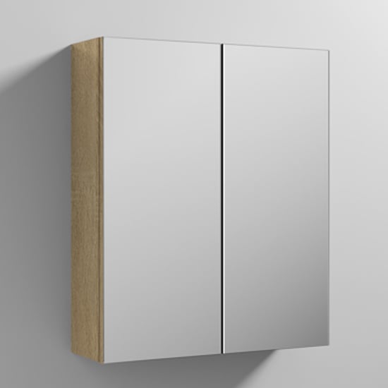 Product photograph of Fuji 60cm Mirrored Cabinet In Natural Oak With 2 Doors from Furniture in Fashion
