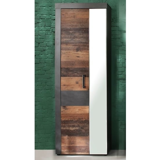 Read more about Saige hallway mirrored wardrobe in old wood and graphite grey