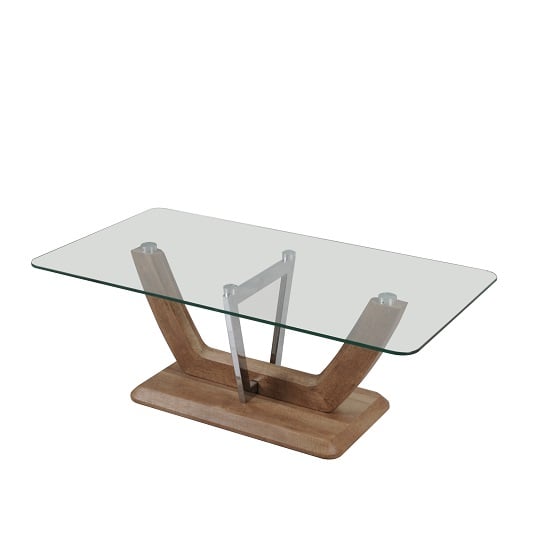 Product photograph of Furio Coffee Table In Clear Glass With Chrome And Wooden Base from Furniture in Fashion