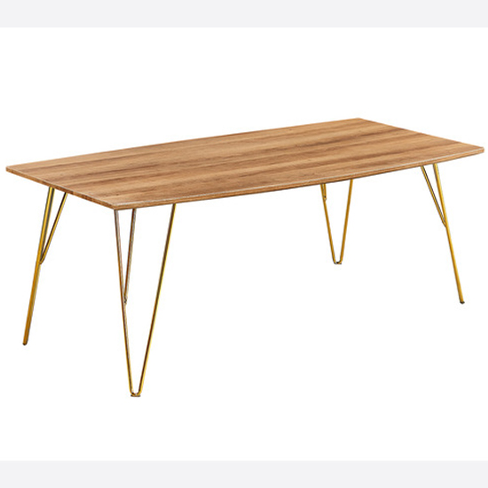 Product photograph of Fuzion Rectangular Wooden Coffee Table With Gold Legs In Oak from Furniture in Fashion