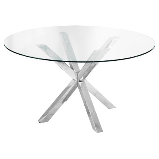 Photo of Crossley round glass dining table with stainless steel legs