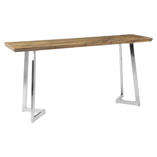 Photo of Gaberot wooden console table with silver steel base in natural