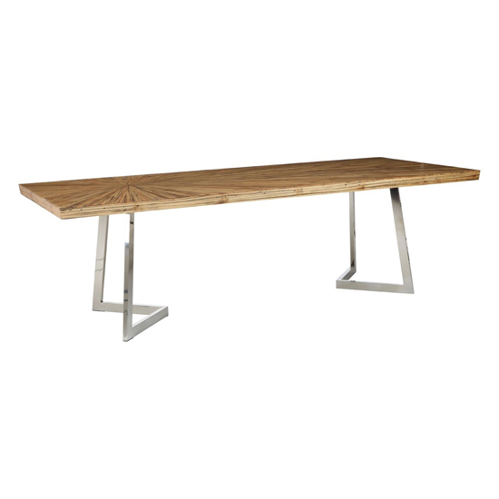 Photo of Gaberot wooden dining table with silver steel base in natural
