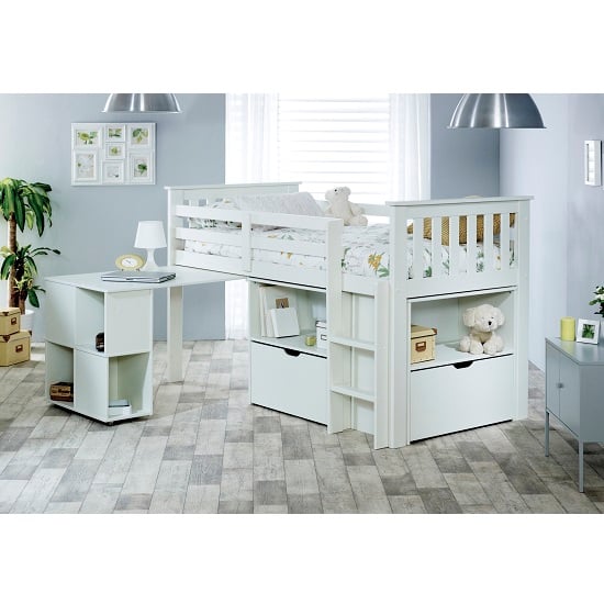 white mid sleeper bed with storage