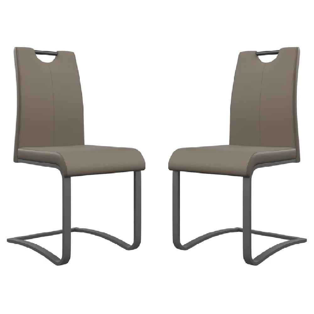 gerrans taupe leather dining chairs with grey legs in pair