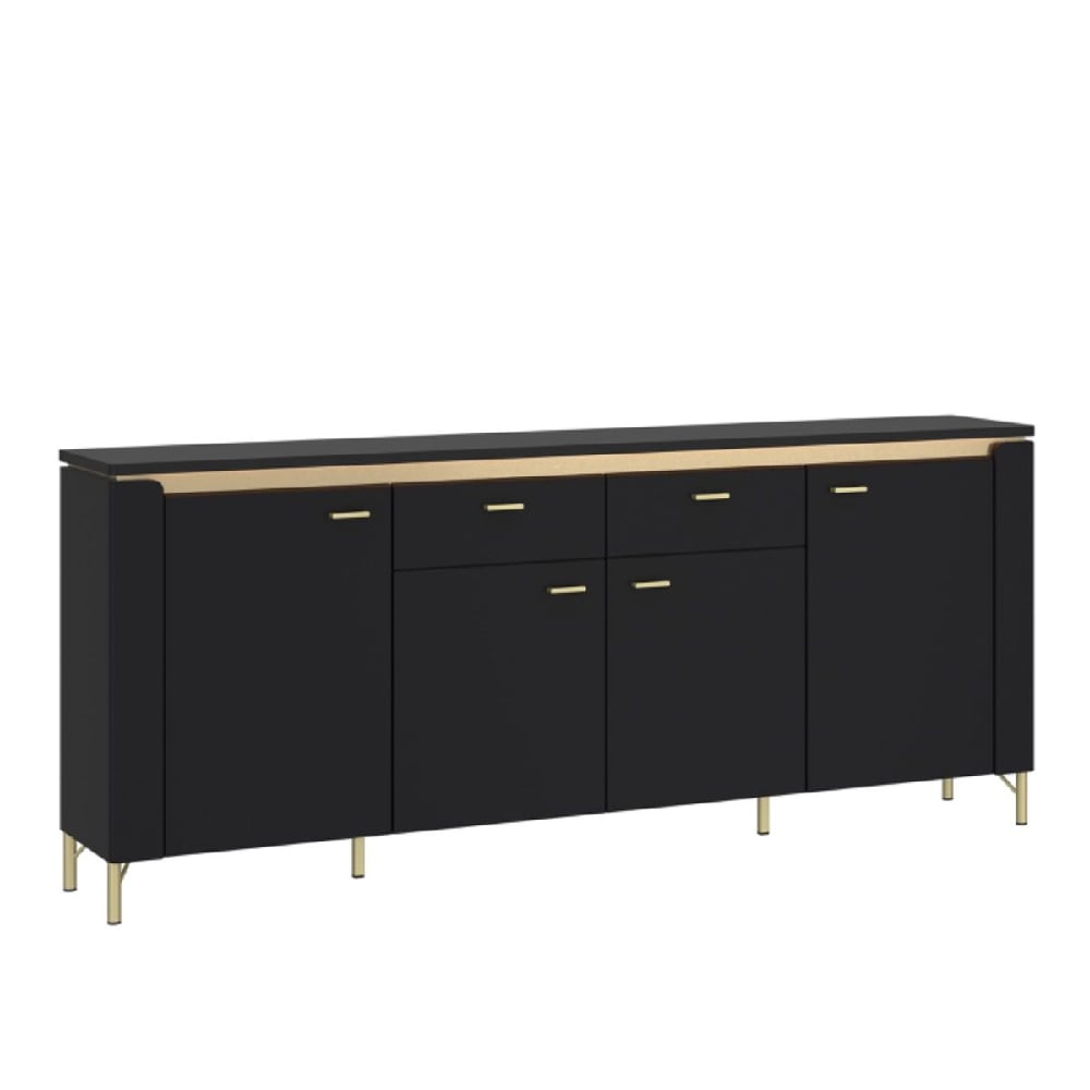 gaffney led wooden sideboard with 4 doors in matt black and gold