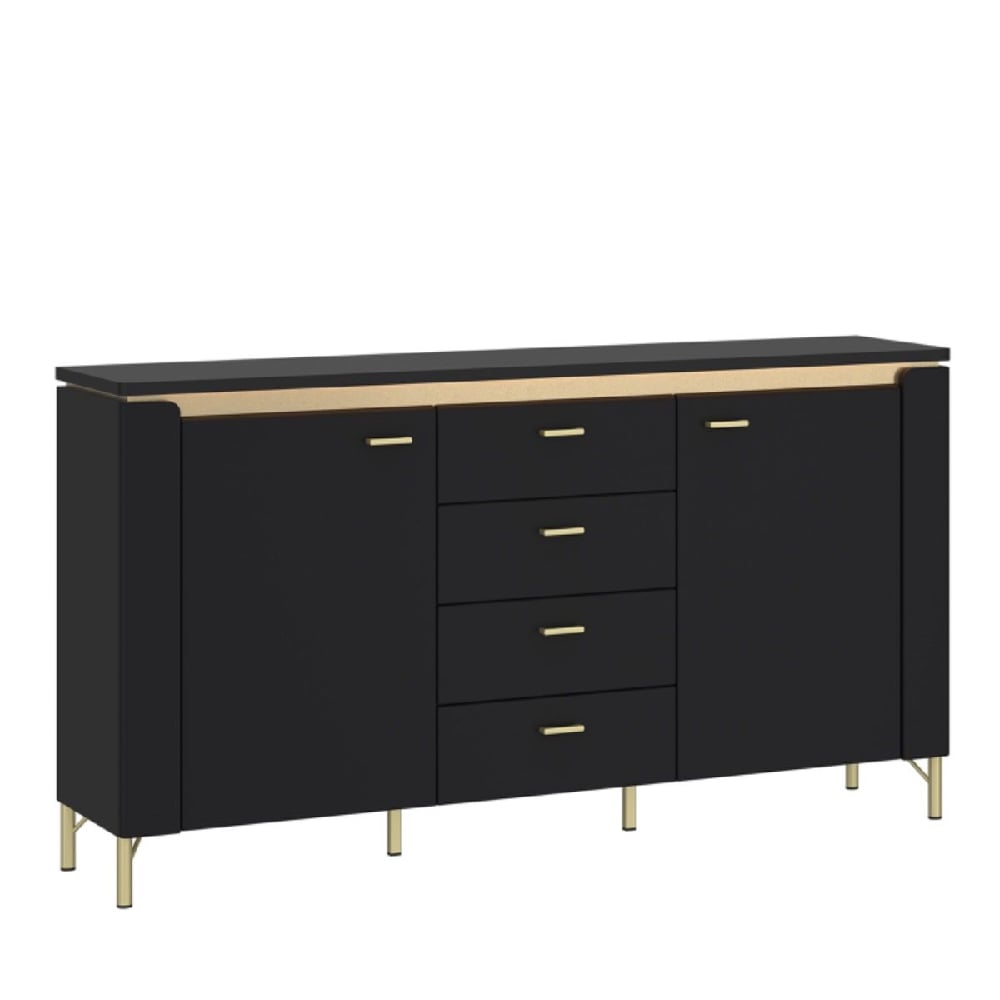 Read more about Gaffney led wooden sideboard with 4 drawers in matt black gold