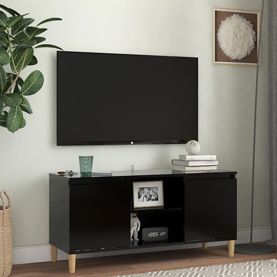 Product photograph of Gafna Wooden Tv Stand In Black With Solid Wood Legs from Furniture in Fashion