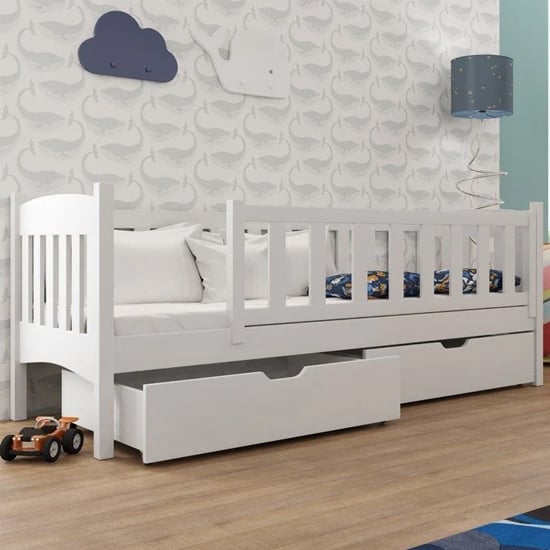 Photo of Galax single bed with storage in white with foam mattresses