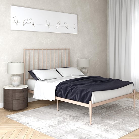 Product photograph of Galdesa Modern Metal King Size Bed In Millennial Pink from Furniture in Fashion