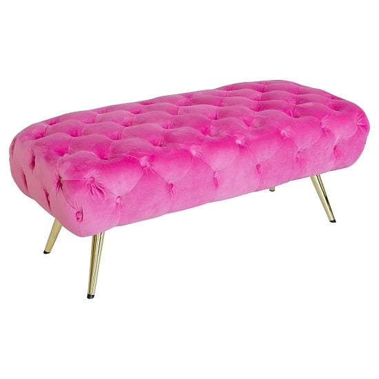 Read more about Galen fabric dining bench in pink with gold metal legs