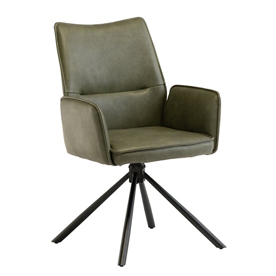 Product photograph of Galena Faux Leather Dining Armchair In Green With Black Legs from Furniture in Fashion