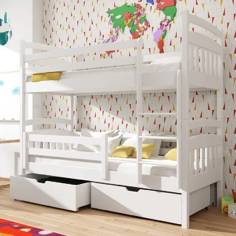 galena wooden bunk bed without mattress in matt white