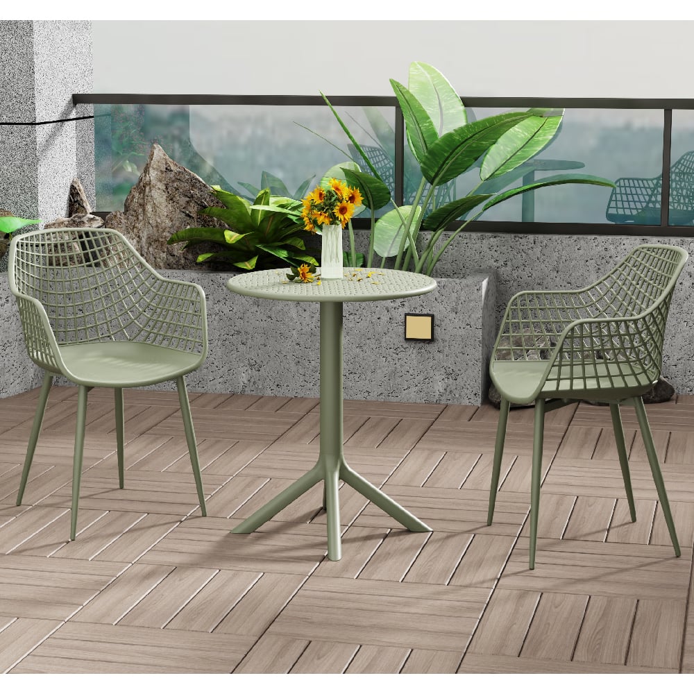 gallipolis metal bistro dining table with 2 chairs in green