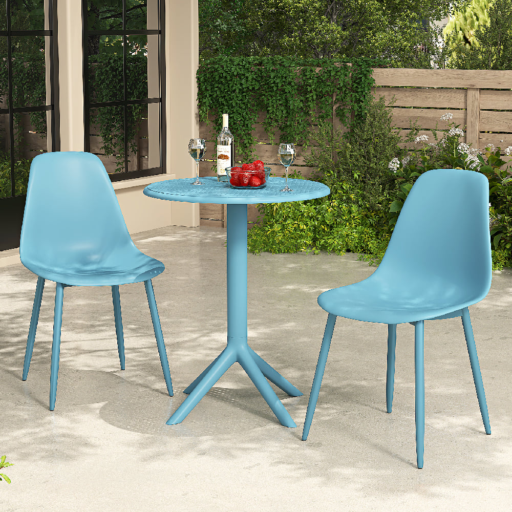 gallipolis plastic bistro dining table with 2 chairs in blue