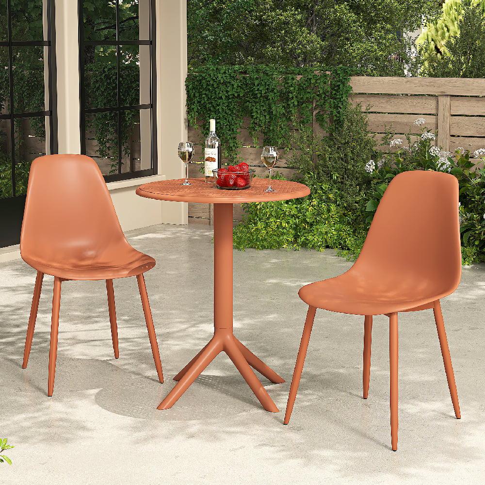 gallipolis plastic bistro dining table with 2 chairs in terracotta