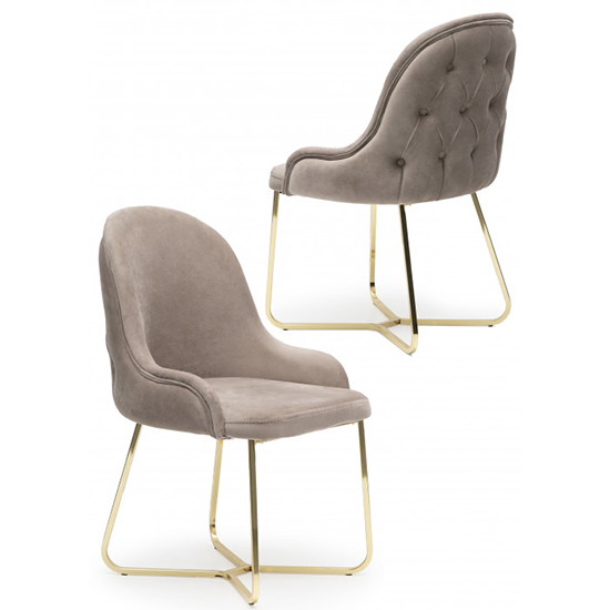 Galon Beige Velvet Dining Chairs With Gold Frame In Pair FiF