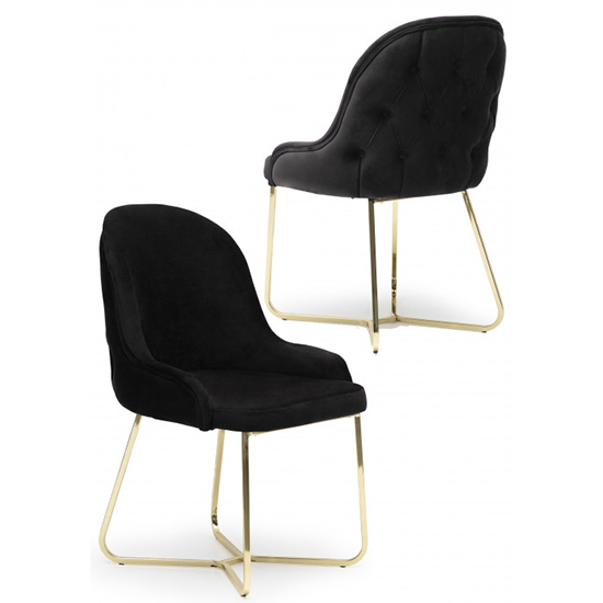 Galon Black Velvet Dining Chairs With Gold Frame In Pair | FiF