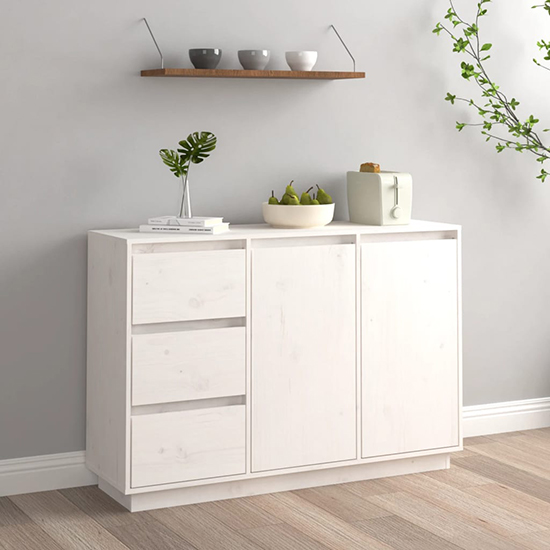 Read more about Galvin pinewood sideboard with 2 doors 3 drawers in white