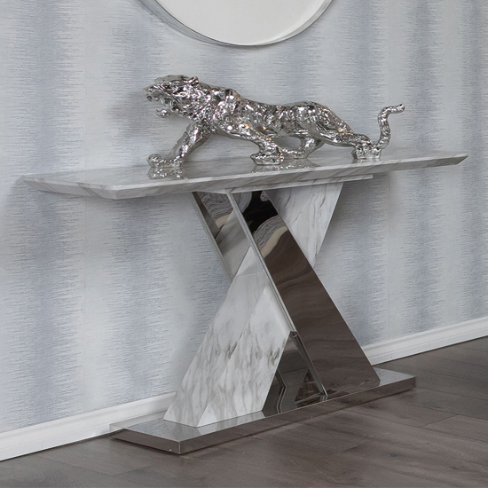 Product photograph of Garan High Gloss Console Table In Grey Marble Effect from Furniture in Fashion