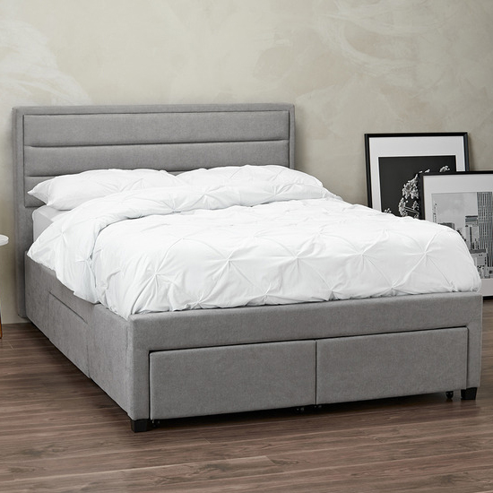 Product photograph of Garran Fabric Double Bed With 4 Drawers In Grey from Furniture in Fashion