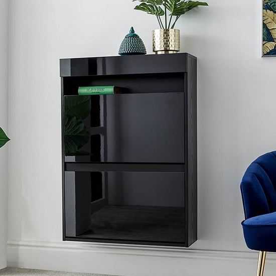 Read more about Garve led high gloss floating shoe storage cabinet in black