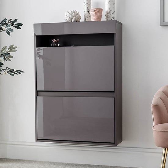 Read more about Garve led high gloss floating shoe storage cabinet in grey