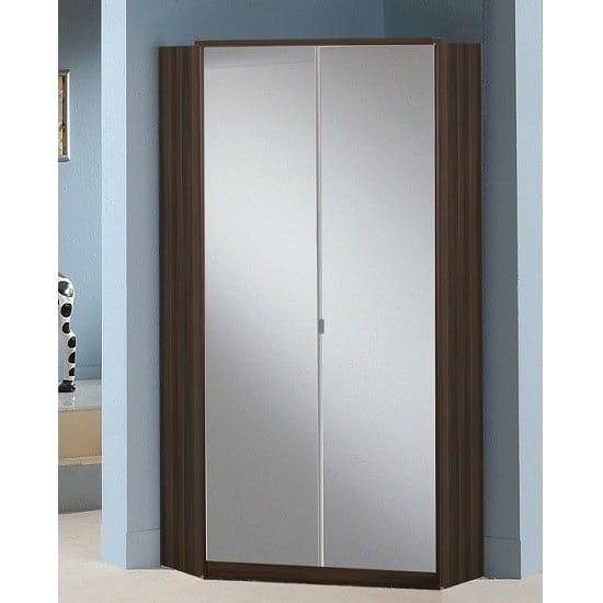 Gastineau Corner Mirrored Wardrobe In Columbia Walnut Furniture