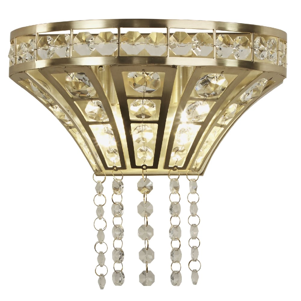 Product photograph of Gemma 2 Light Clear Crystal Wall Light In Satin Brass from Furniture in Fashion