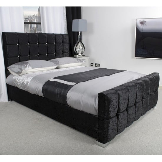 Gemma Fabric Single Bed In Black Crushed Velvet With Chrome