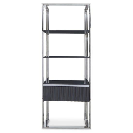 Photo of Genera high gloss shelving unit with silver steel frame in grey
