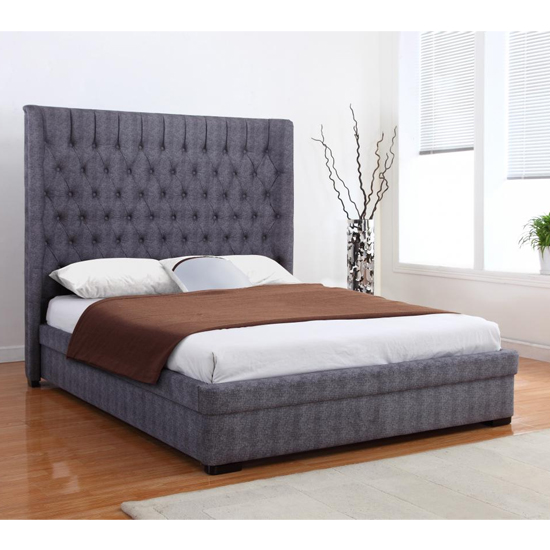 Product photograph of Gavrila Linen Fabric Double Bed In Dark Grey from Furniture in Fashion