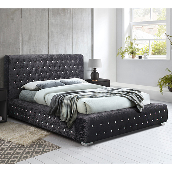 Product photograph of Geneva Crushed Velvet Double Bed In Black from Furniture in Fashion