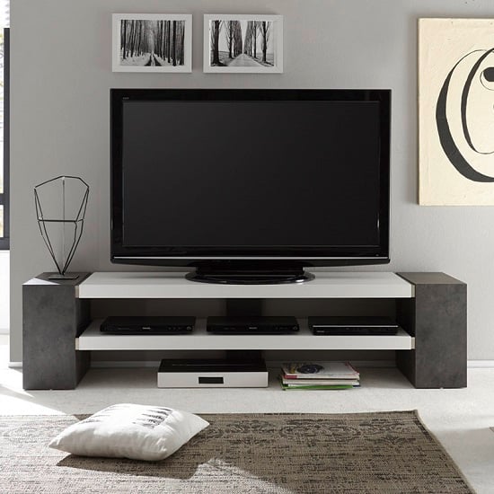 Product photograph of Geneva Rectangular Tv Stand In Matt White And Concrete from Furniture in Fashion