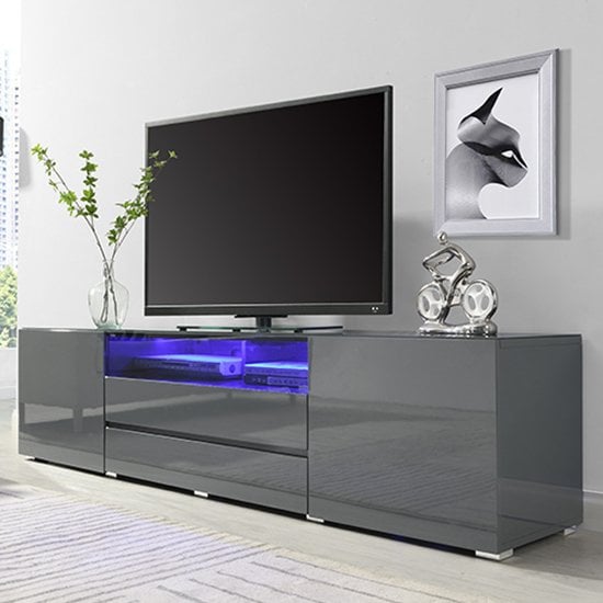Photo of Genie wide high gloss tv stand in grey with led lighting