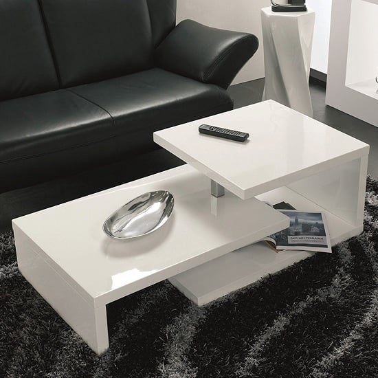 Product photograph of Geno Coffee Table In White High Gloss With Rotation from Furniture in Fashion