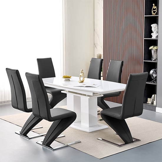 genisimo large gloss extending dining table 6 demi z black chairs