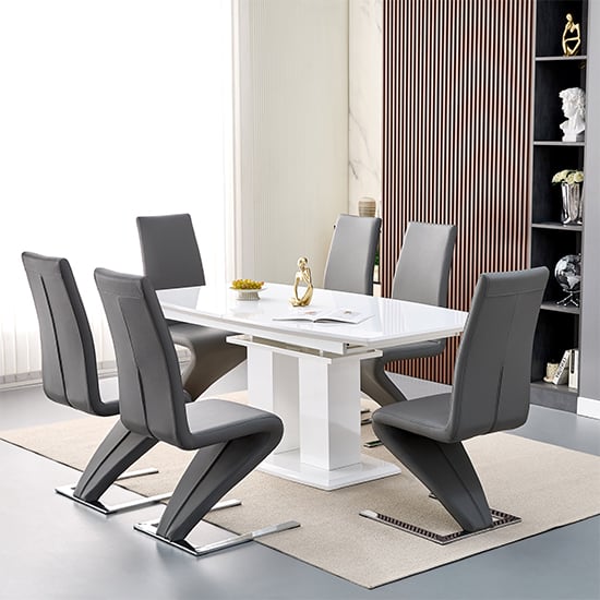 genisimo large gloss extending dining table 6 demi z grey chairs