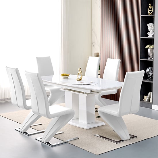 Product photograph of Genisimo Large Gloss Extending Dining Table 6 Demi Z White Chairs from Furniture in Fashion