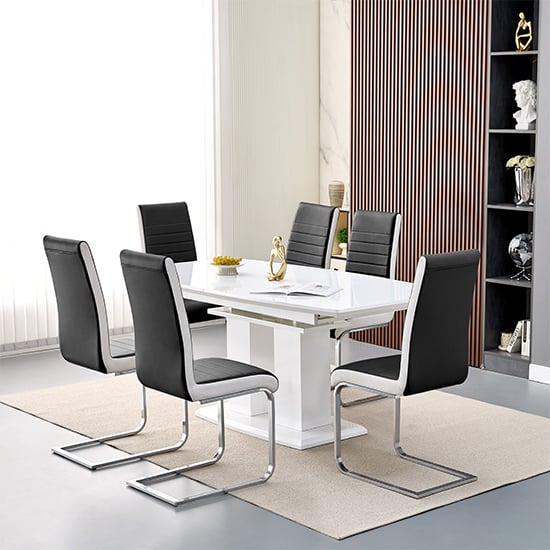 Product photograph of Genisimo Large Gloss Extending Dining Table 6 Symphony Black Chairs from Furniture in Fashion