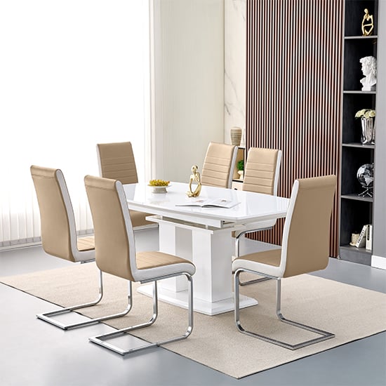 Product photograph of Genisimo Large Gloss Extending Dining Table 6 Symphony Taupe Chairs from Furniture in Fashion